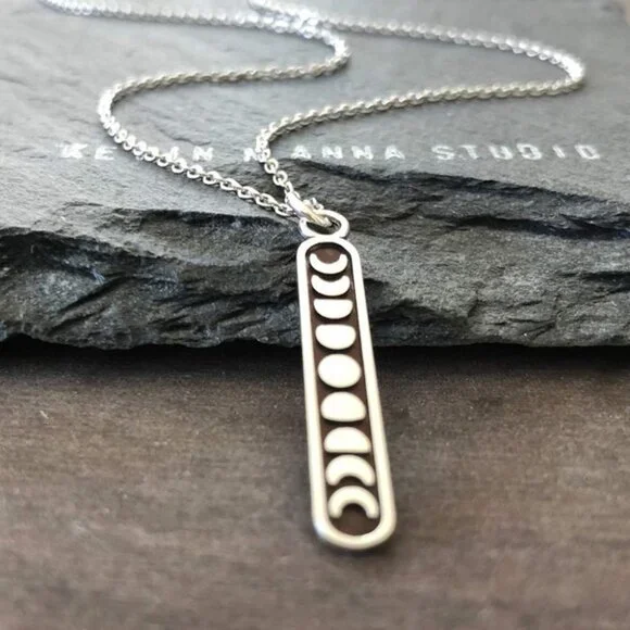 Sterling Silver Moon Phase Charm Necklace, 18" - Picture 3 of 8